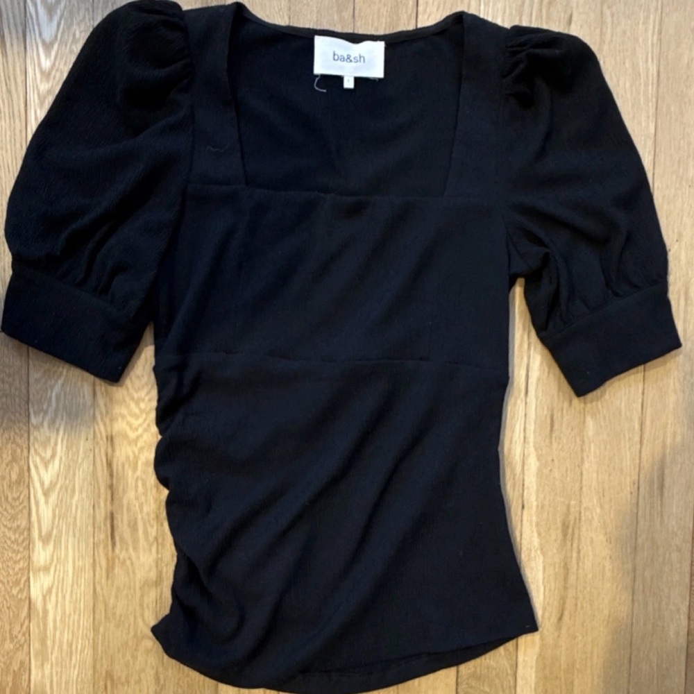ba&sh Black Square-Neck Puff Sleeve Top